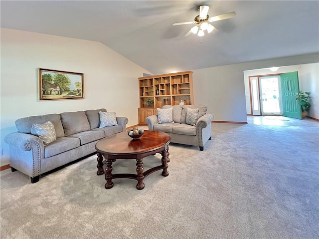 6 Hillcrest Dr, Holiday Island, AR 72631 - living area with lofted ceiling, ceiling fan, and light carpet