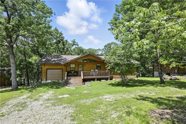 22562 Air Park, Golden, MO 65658 - cabin with a garage, a front lawn, covered porch, and driveway