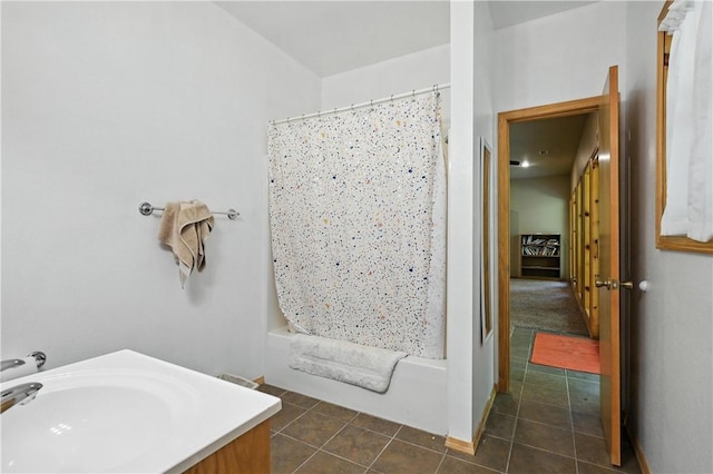 22562 Air Park, Golden, MO 65658 - bathroom featuring tile patterned floors, vanity, and shower / bath combination with curtain