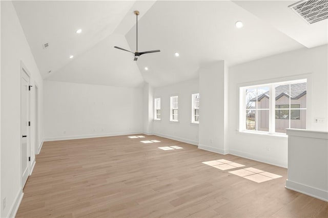 1316 Bella Vista Rd, Bentonville, AR 72712 - unfurnished living room with recessed lighting, light wood-type flooring, a ceiling fan, and high vaulted ceiling