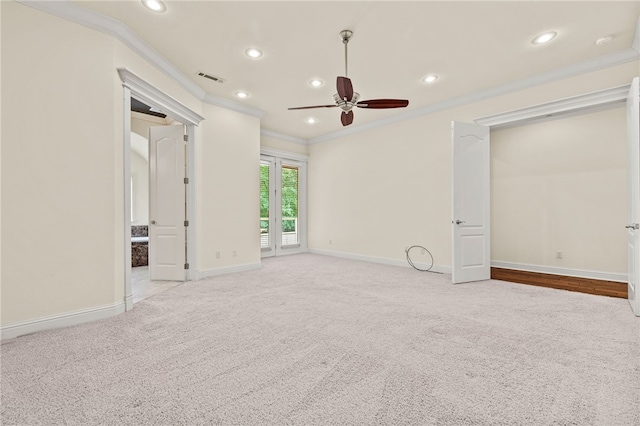 3321 E Cadberry Ter, Fayetteville, AR 72701 - unfurnished bedroom with carpet floors, ornamental molding, recessed lighting, access to exterior, and a ceiling fan
