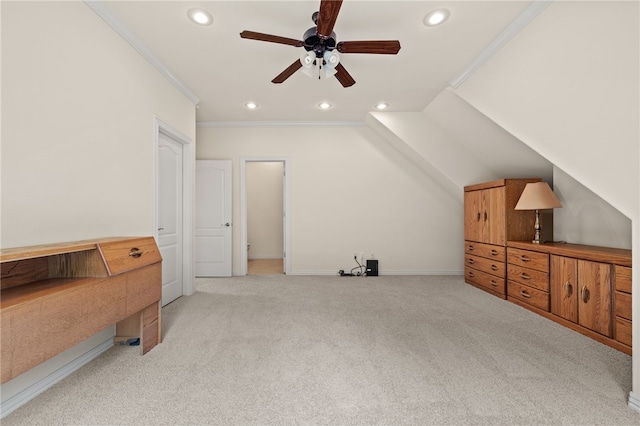 3321 E Cadberry Ter, Fayetteville, AR 72701 - bonus room featuring light colored carpet, recessed lighting, a ceiling fan, and vaulted ceiling