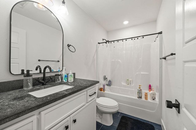 1251 Bootleg Rd, Centerton, AR 72719 - full bath with vanity, shower / bath combo, tile patterned floors, and recessed lighting