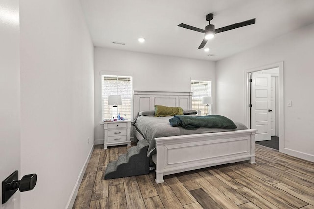 1251 Bootleg Rd, Centerton, AR 72719 - bedroom featuring wood finished floors, ceiling fan, and recessed lighting