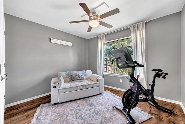 1303 W Pine St, Rogers, AR 72758 - workout area with wood finished floors and a ceiling fan