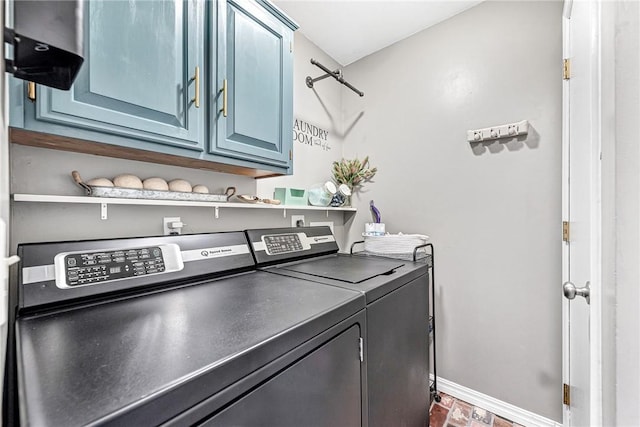 1303 W Pine St, Rogers, AR 72758 - washroom featuring washer and dryer, cabinet space, and brick patterned flooring