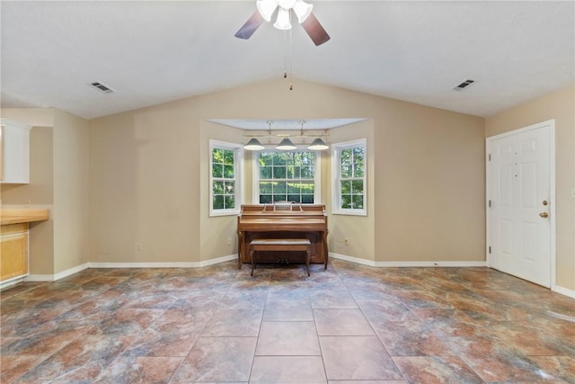 17 Pivot Rock Rd Unit 5, Eureka Springs, AR 72632 - living area featuring ceiling fan, vaulted ceiling, and stone finish floors