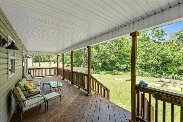 950 Nemett Cir, Pea Ridge, AR 72751 - porch with a yard and view of wooded area