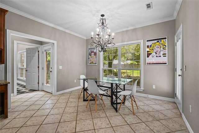 1754 N Hartford Dr, Fayetteville, AR 72701 - dining area featuring a chandelier, light tile patterned flooring, and crown molding