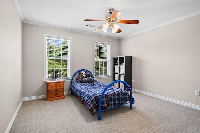 1754 N Hartford Dr, Fayetteville, AR 72701 - bedroom with light carpet, crown molding, and ceiling fan