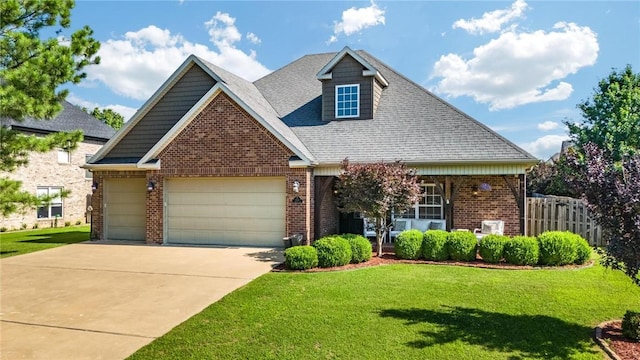 1531 Partridge Run, Bentonville, AR 72713 - view of front facade with brick siding, a garage, driveway, and a shingled roof