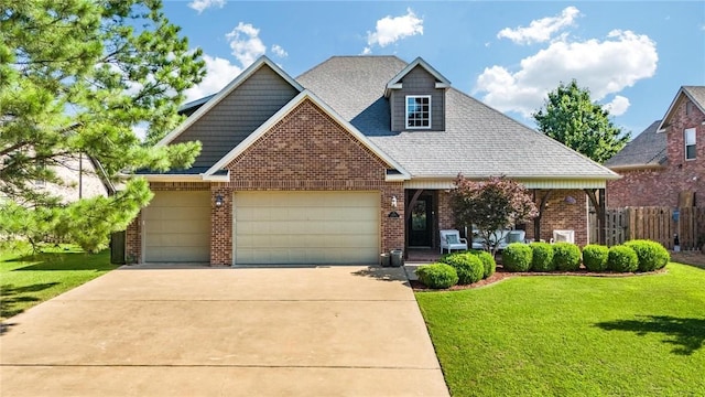 1531 Partridge Run, Bentonville, AR 72713 - view of front facade with a garage, covered porch, brick siding, driveway, and roof with shingles
