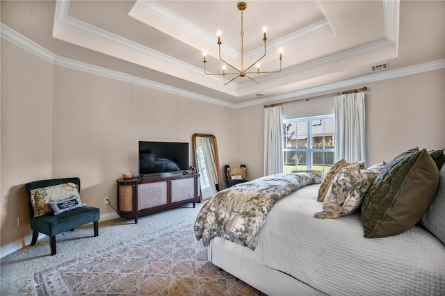 1531 Partridge Run, Bentonville, AR 72713 - carpeted bedroom with a raised ceiling, a chandelier, and ornamental molding