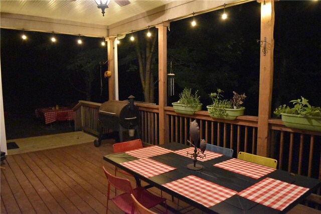 19641 Conestoga Rd, Elkins, AR 72727 - deck at twilight featuring outdoor dining area