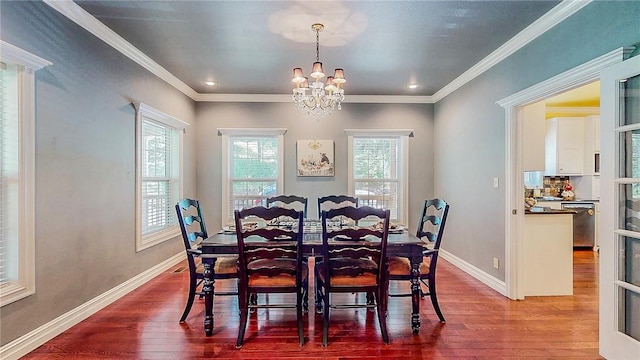 19641 Conestoga Rd, Elkins, AR 72727 - dining area featuring a chandelier, dark wood-style floors, ornamental molding, and recessed lighting