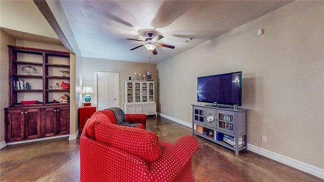 19641 Conestoga Rd, Elkins, AR 72727 - living room featuring finished concrete flooring and ceiling fan