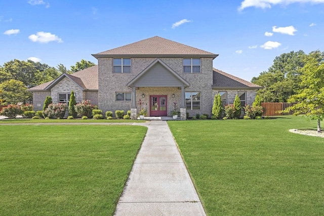 1575 Lake Estates Dr, Springdale, AR 72762 - view of front of home with french doors, brick siding, and roof with shingles