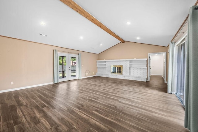 2001 Pin Oak Dr, Springdale, AR 72762 - unfurnished living room with french doors, dark wood-type flooring, and a fireplace