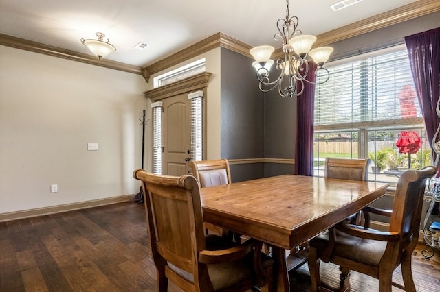 3004 N 16th St, Rogers, AR 72756 - dining room featuring crown molding, dark wood-style floors, and a chandelier