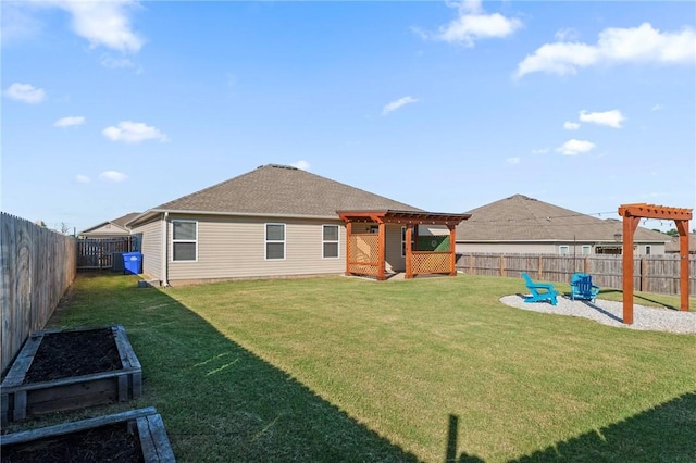 2504 Maplewood Ave, Lowell, AR 72745 - rear view of house with a fenced backyard, a fire pit, and a pergola
