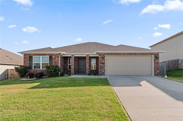 2504 Maplewood Ave, Lowell, AR 72745 - ranch-style house with brick siding, an attached garage, concrete driveway, and a shingled roof