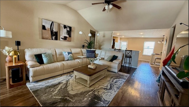 2504 Maplewood Ave, Lowell, AR 72745 - living room with a ceiling fan, wood finished floors, and lofted ceiling