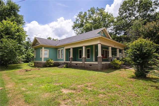 501 Fillmore St, Clarksville, AR 72830 - view of front of house featuring covered porch, crawl space, a front lawn, and a shingled roof