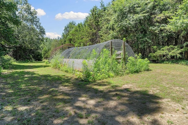 3389 Madison Unit 2405, Huntsville, AR 72740 - view of grassy yard with a greenhouse, an outbuilding, and a view of trees