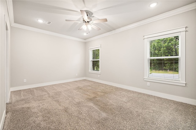 20 Dirleton Dr, Bella Vista, AR 72715 - empty room with ornamental molding, ceiling fan, carpet flooring, and recessed lighting
