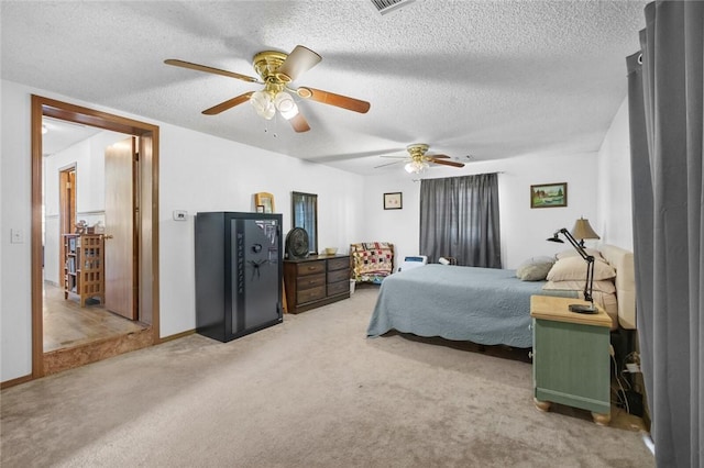13183 Shady Grove Rd, Gravette, AR 72736 - bedroom featuring light colored carpet, a textured ceiling, and a ceiling fan