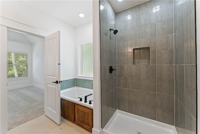 127 Overton Dr, Bella Vista, AR 72714 - full bathroom with a stall shower, a bath, tile patterned flooring, and recessed lighting