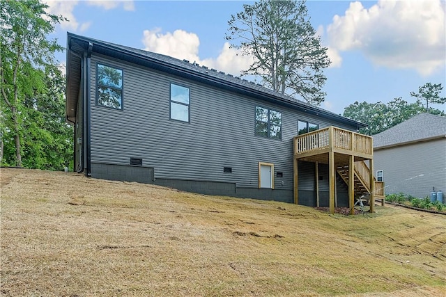 127 Overton Dr, Bella Vista, AR 72714 - rear view of property with stairway, a wooden deck, and crawl space