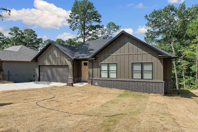 127 Overton Dr, Bella Vista, AR 72714 - view of front facade featuring board and batten siding, a garage, brick siding, and driveway
