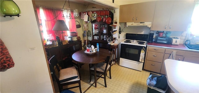 204 Glade St, Marshall, AR 72650 - kitchen featuring electric stove, range hood, and light flooring
