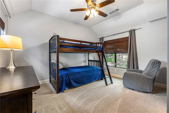 2855 E Hyland Park Rd, Fayetteville, AR 72701 - bedroom with vaulted ceiling, carpet flooring, and ceiling fan