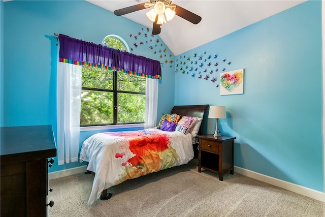 2855 E Hyland Park Rd, Fayetteville, AR 72701 - carpeted bedroom with lofted ceiling and ceiling fan
