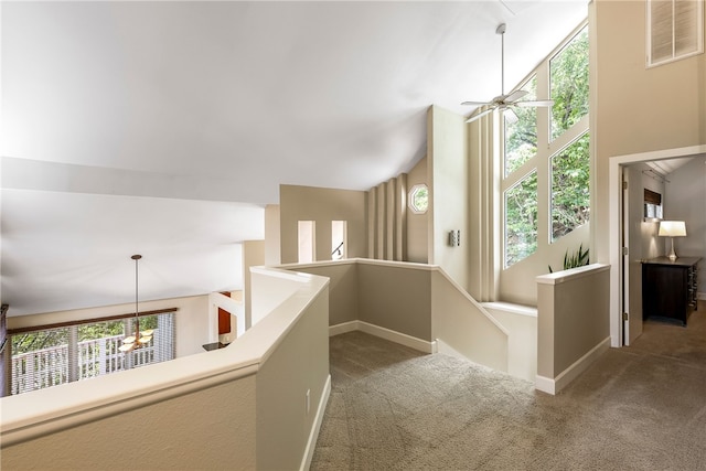 2855 E Hyland Park Rd, Fayetteville, AR 72701 - corridor with an upstairs landing, carpet flooring, and high vaulted ceiling