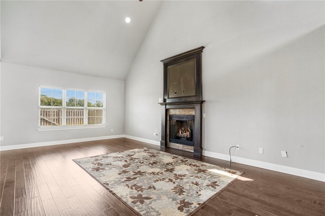 3915 Baltic St, Springdale, AR 72762 - unfurnished living room with high vaulted ceiling, a premium fireplace, dark wood-type flooring, and recessed lighting