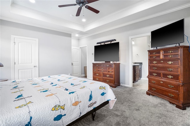 3915 Baltic St, Springdale, AR 72762 - bedroom with a raised ceiling, ornamental molding, light colored carpet, recessed lighting, and ensuite bathroom