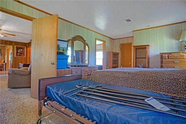 10746 Sr 27, Hector, AR 72843 - carpeted bedroom with ornamental molding and wood walls