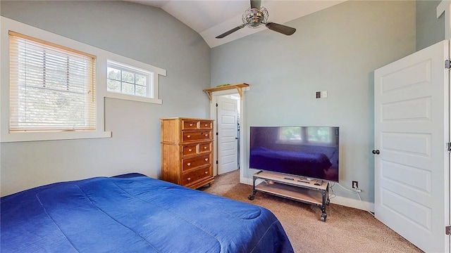 214 Lake Francis Dr, Siloam Springs, AR 72761 - carpeted bedroom featuring vaulted ceiling and a ceiling fan