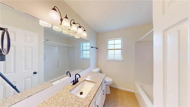 1142 S Jasmine Ln, Fayetteville, AR 72704 - bathroom featuring vanity, tile patterned flooring, a textured ceiling, and tub / shower combination
