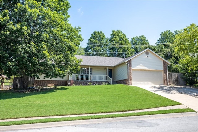 2472 W Jane Circle Dr, Fayetteville, AR 72704 - ranch-style home featuring a garage, covered porch, concrete driveway, and brick siding