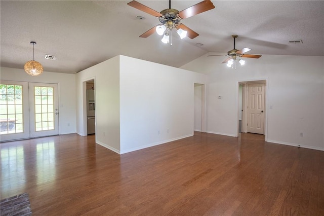 2472 W Jane Circle Dr, Fayetteville, AR 72704 - empty room featuring ceiling fan, wood finished floors, and lofted ceiling