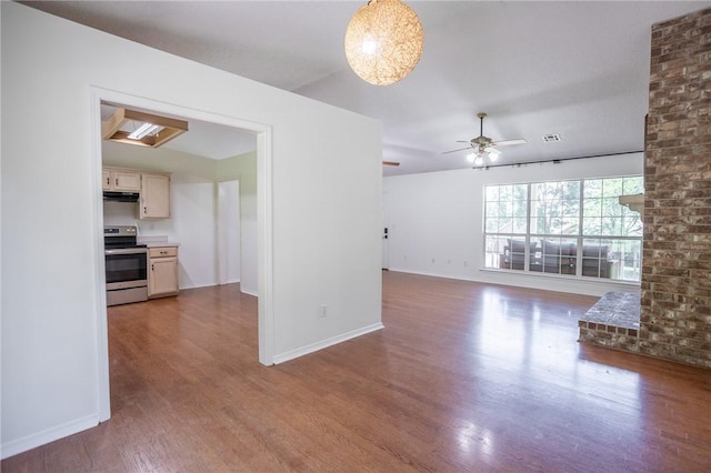 2472 W Jane Circle Dr, Fayetteville, AR 72704 - unfurnished living room with wood finished floors and ceiling fan