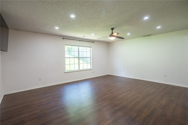 2472 W Jane Circle Dr, Fayetteville, AR 72704 - empty room featuring ceiling fan, recessed lighting, dark wood-style floors, and a textured ceiling
