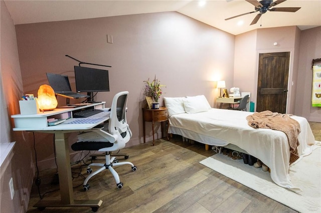 19475 Cotton Ln, Garfield, AR 72732 - bedroom featuring wood finished floors, an office area, lofted ceiling, and recessed lighting