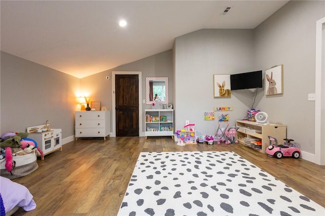 19475 Cotton Ln, Garfield, AR 72732 - playroom with lofted ceiling, wood finished floors, and recessed lighting