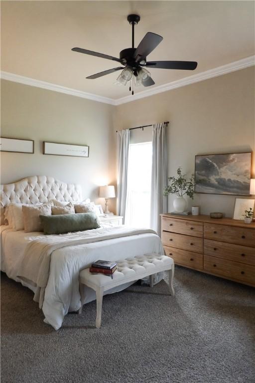 5399 Clear Springs Ave, Springdale, AR 72762 - bedroom featuring crown molding, carpet floors, and ceiling fan