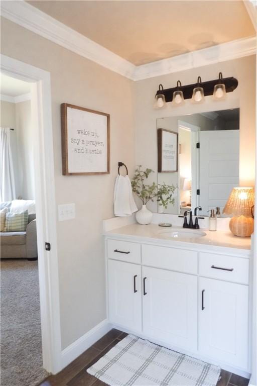 5399 Clear Springs Ave, Springdale, AR 72762 - bathroom with ornamental molding, vanity, and ensuite bath